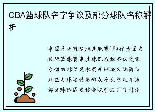 CBA篮球队名字争议及部分球队名称解析