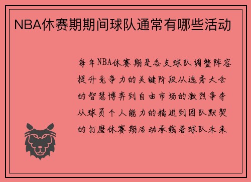 NBA休赛期期间球队通常有哪些活动